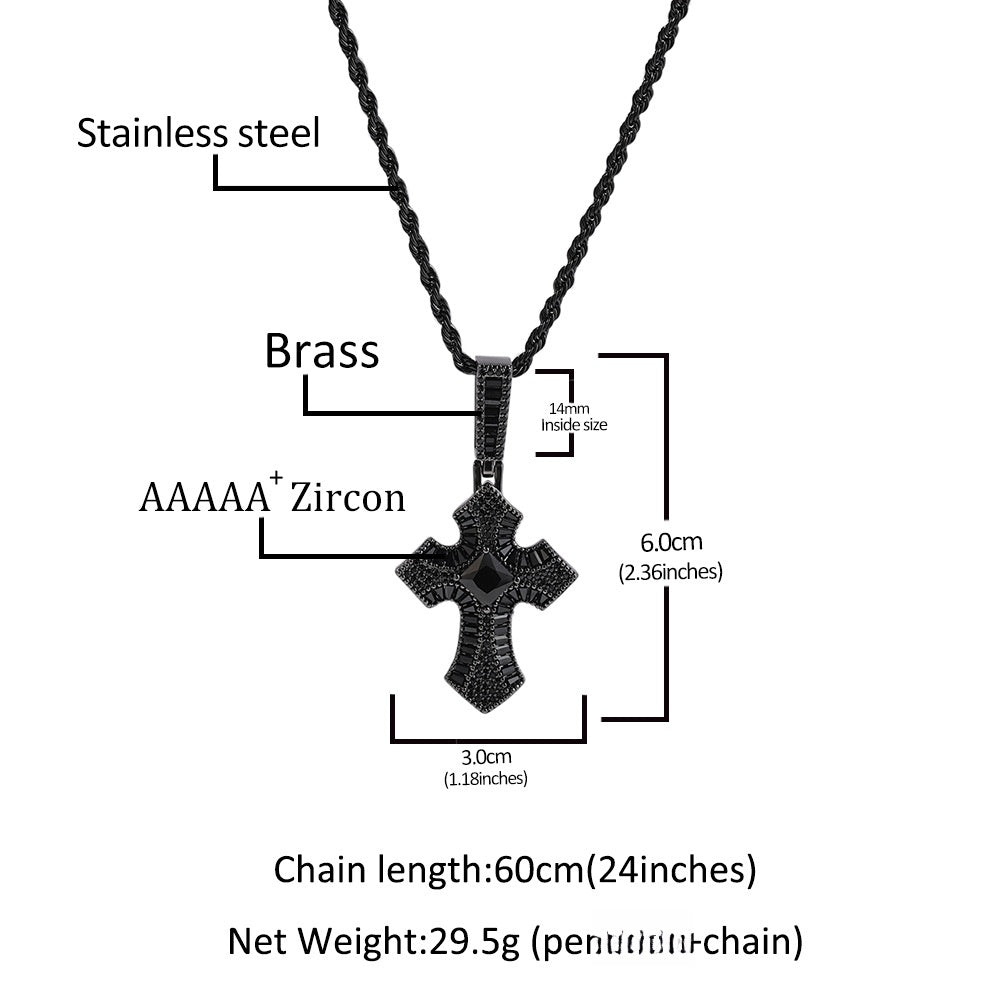 Iced Out Cross Pendant Necklace for Women and Men - Cubic Zirconia Hip Hop Statement Chain in Gold, Silver, Rose Gold, and Black