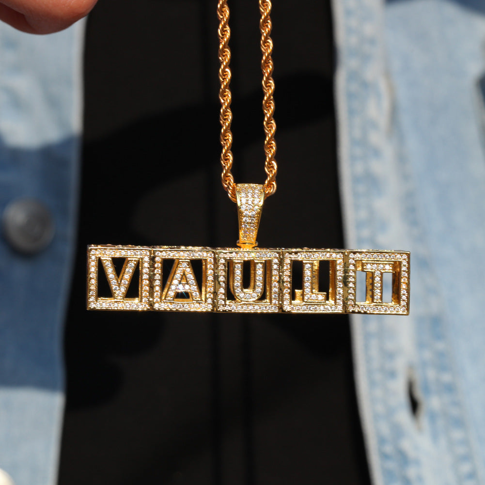 Gold-tone MAUI block pendant necklace worn by model product image