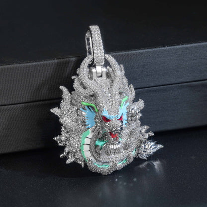 Iced Out Dragon Pendant Necklace, Hip Hop Rope Chain, Animal Statement Jewelry