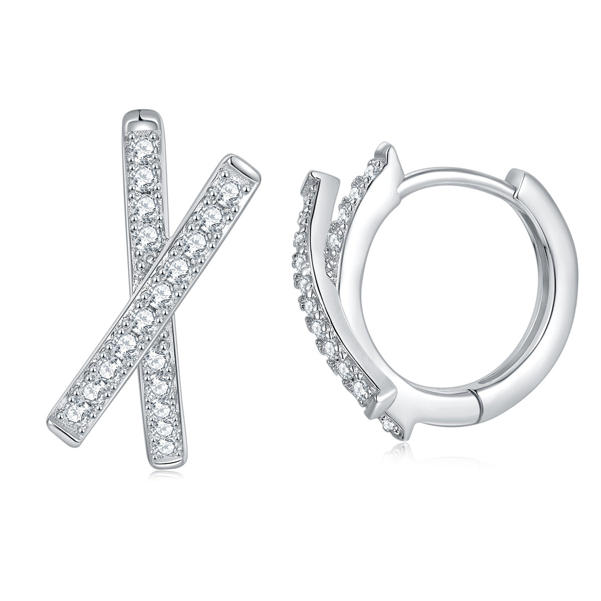 925 Silver Moissanite X Hoop Earrings, Cross Over Huggie Style product image