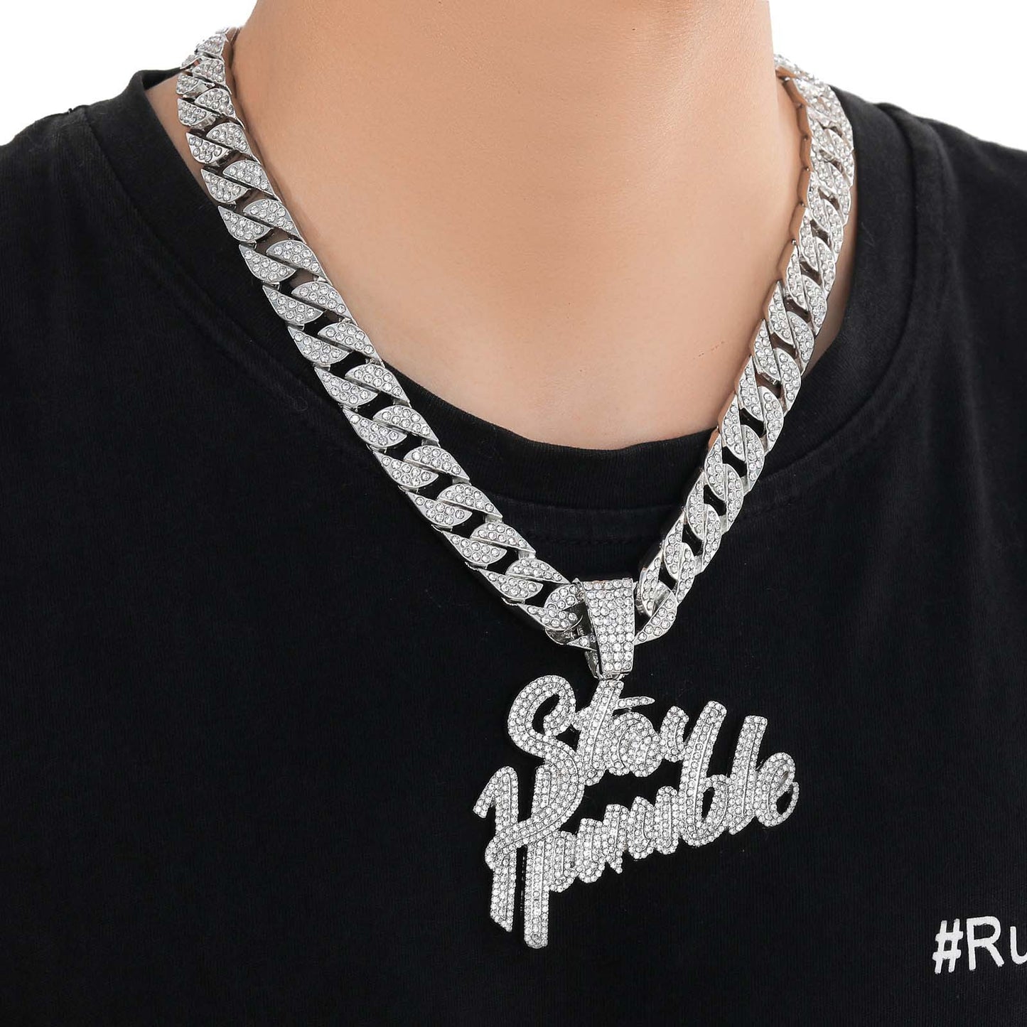 Hip Hop Letter Cuban Link Alloy Pendant Necklace for Men and Women