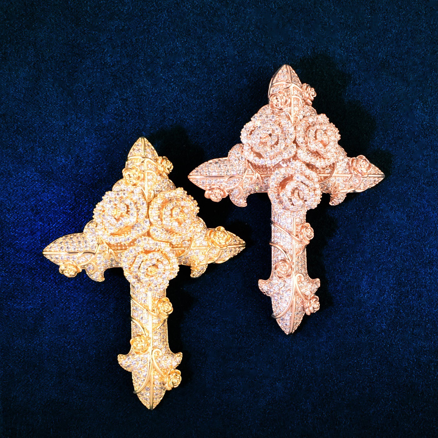 Iced Rose Cross Pendant Necklace