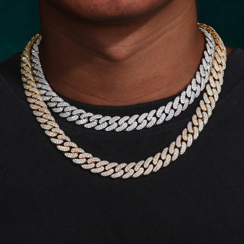 12mm Iced Out Double Row Cubic Zirconia Cuban Link Chain Necklace Bracelet Unisex Hip Hop Jewelry product image