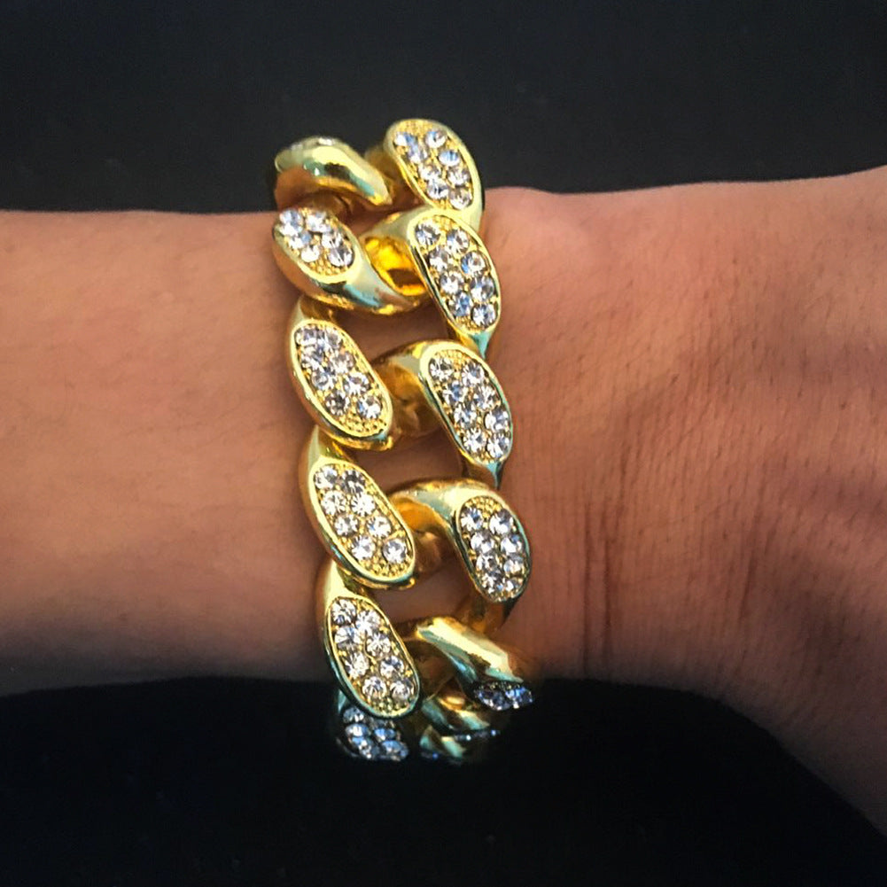 Iced Cuban Link Chain Necklace & Bracelet Set for Men, Gold Plated Statement Hip Hop Chain in Gold, Silver & Rose Gold