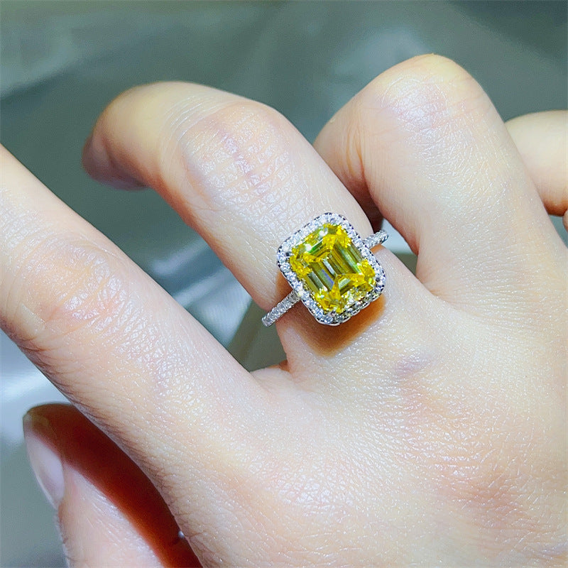 3 Carat Yellow Emerald Cut Moissanite Halo Ring for Women product image