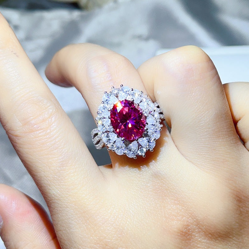 5 Carat Moissanite Halo Ring for Women, Oval Color Stone Statement Engagement Ring product image