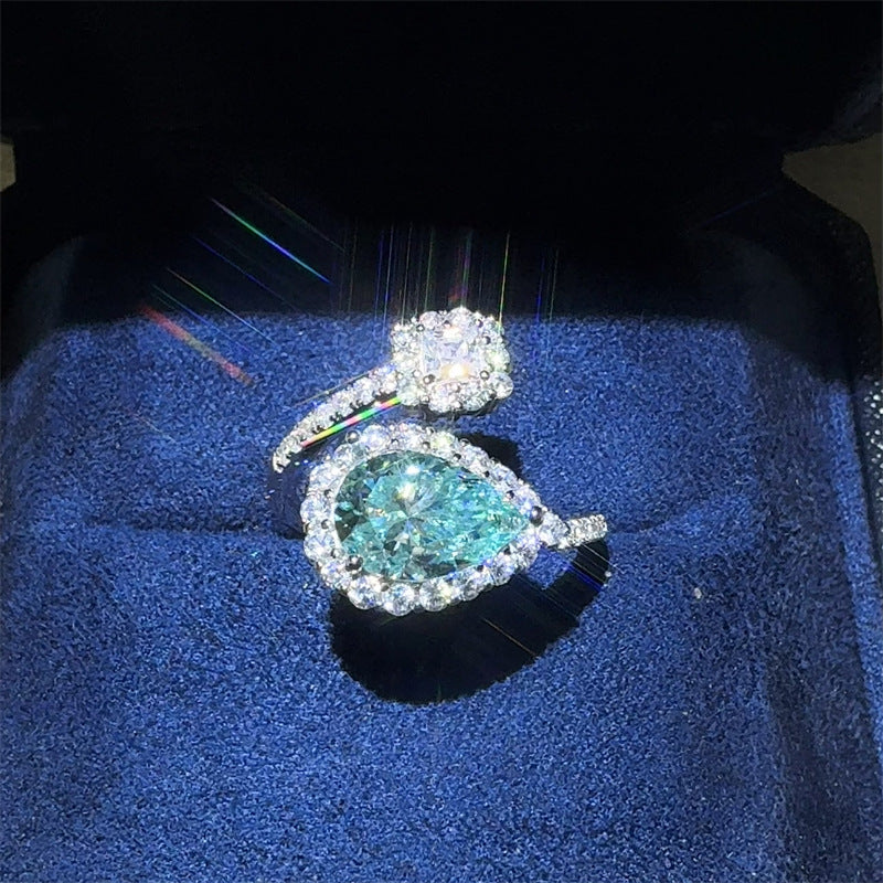 Green Pear Moissanite Ring for Women, 2 Carat VVS1 Halo Open Ring product image