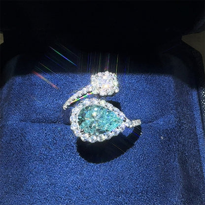 Green Pear Moissanite Ring for Women, 2 Carat VVS1 Halo Open Ring
