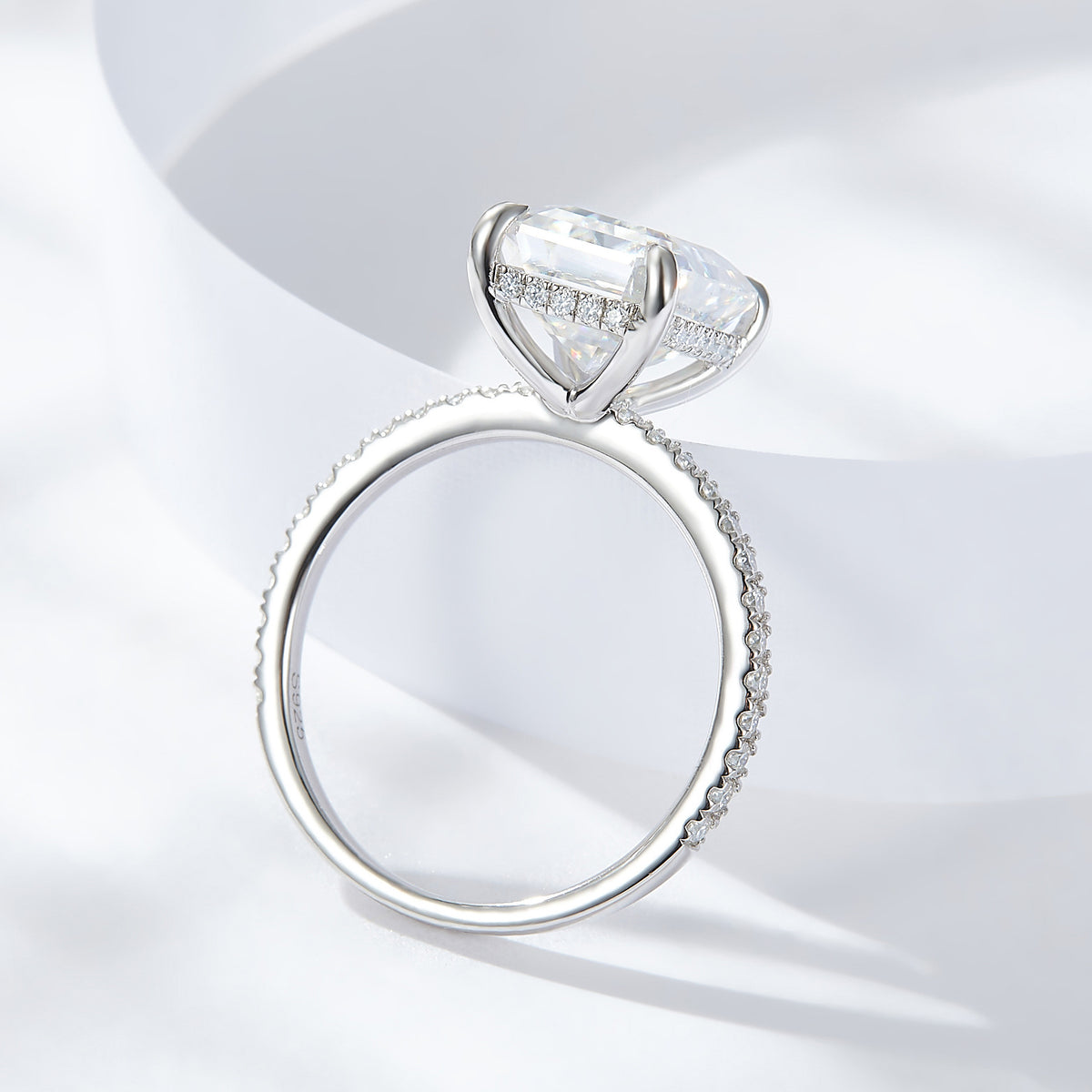 4 Carat Emerald Cut Moissanite Ring in 925 Silver, Pavé Band Promise Ring product image