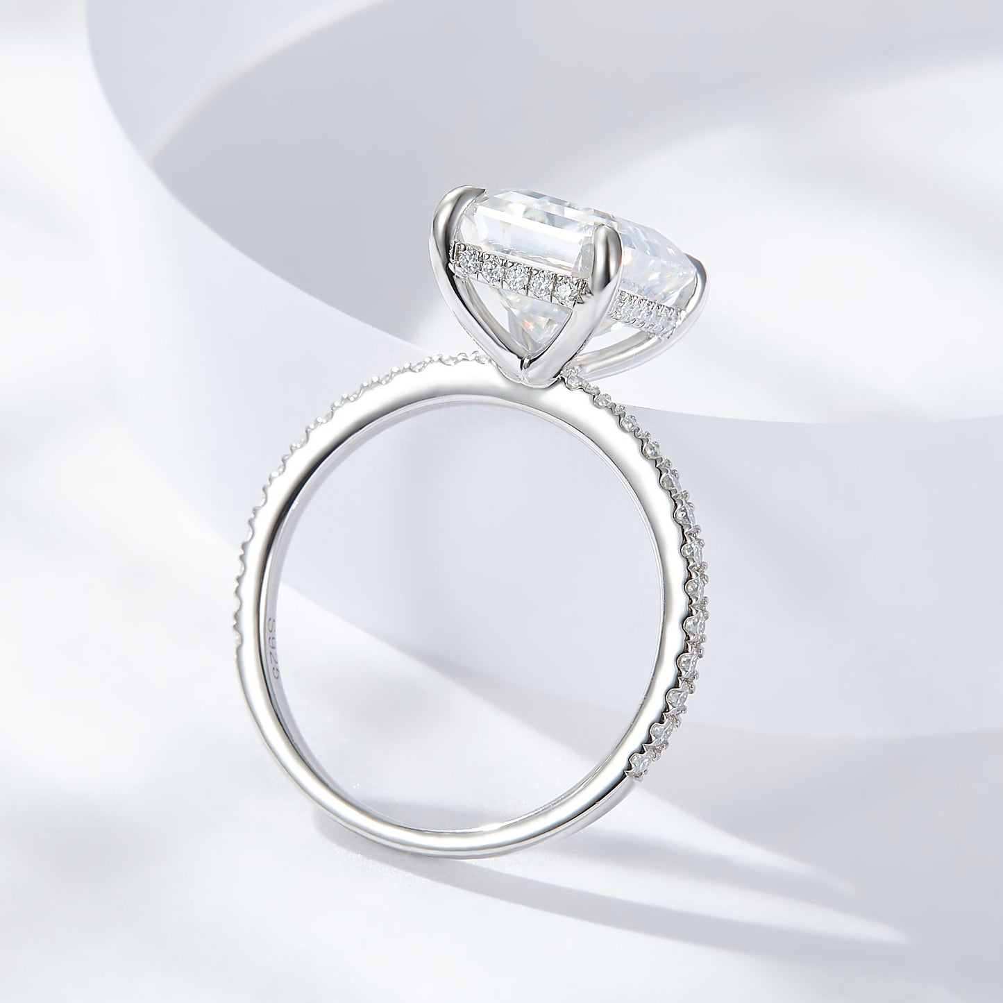 4 Carat Emerald Cut Moissanite Ring in 925 Silver, Pavé Band Promise Ring product image