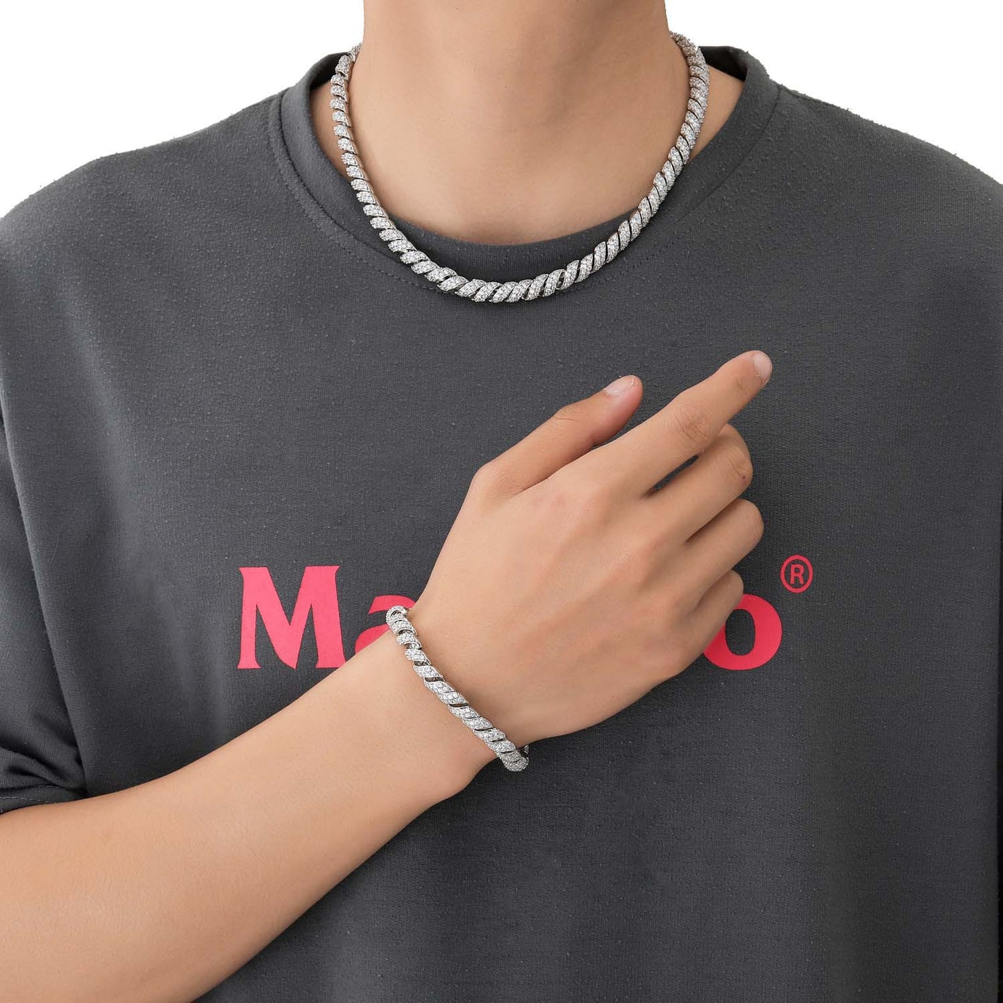 Hip Hop Punk Cuban Link Cubic Zirconia Bracelet for Men