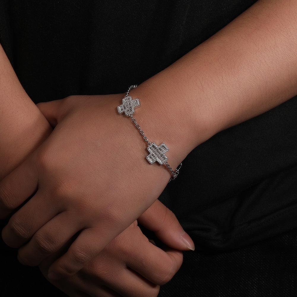 Iced Cross Chain Bracelet for Women & Men – Gold Plated or Silver Plated Cubic Zirconia Statement Bracelet, 7 Inch / 8 Inch