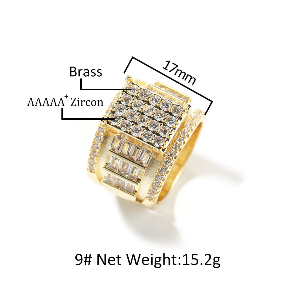 Men’s Gold Plated Square Cubic Zirconia Adjustable Statement Ring