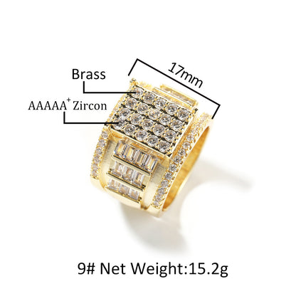 Men’s Gold Plated Square Cubic Zirconia Adjustable Statement Ring