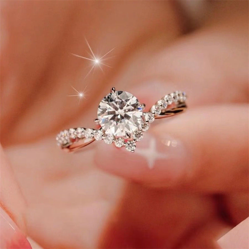 Round Cut Halo Style Ring for Women, Geometric Pavé Look Fashion Ring product image