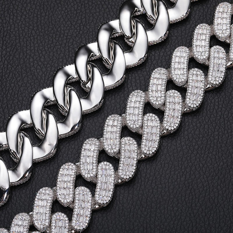 Iced Out Cuban Link Chain Necklace Bracelet - Geometric Round Cut Cubic Zirconia Hip Hop Jewelry for Men and Women product image