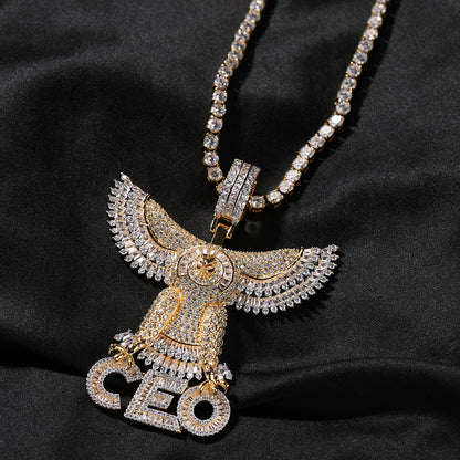 Gold Plated Eagle Pendant Necklace with Cubic Zirconia Statement Chain for Women