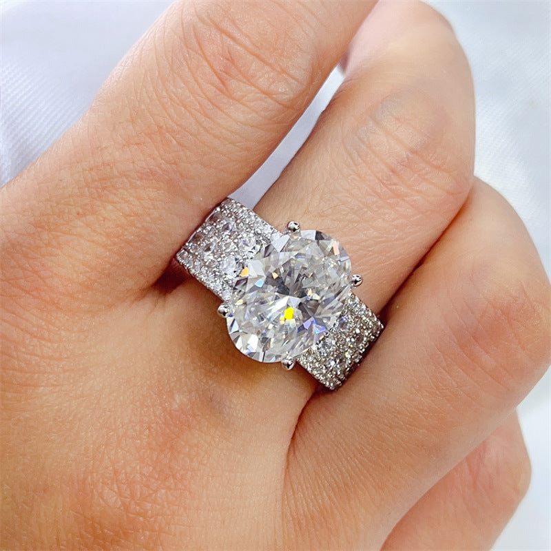 8 Carat Oval Moissanite Halo Ring for Women, Wide Pavé Engagement Ring, D Color Statement Ring product image