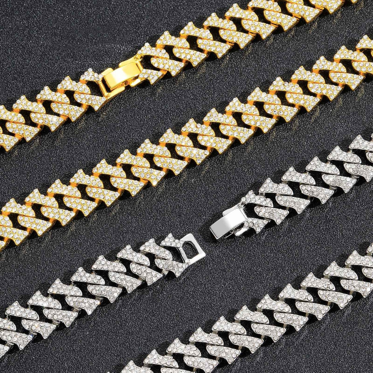 Hip Hop Diamond Shape Cuban Link Thorn Alloy Bracelet for Men