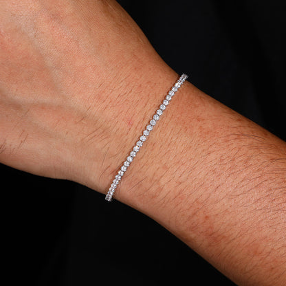 925 Silver Adjustable Tennis Bracelet with Round Moissanite Look Stones for Women and Men
