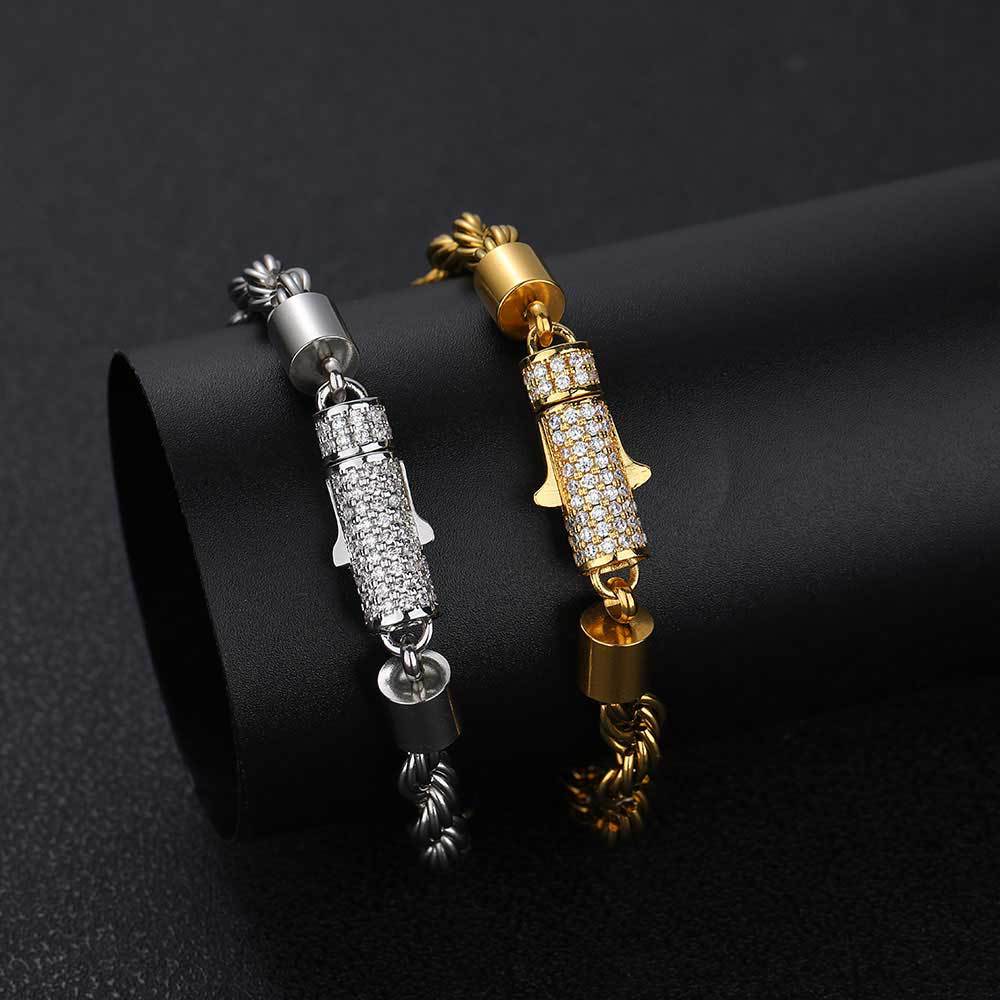 6 mm Polished Twisted Rope with CZ Clasp Stainless steel Bracelet - CHA108 product image
