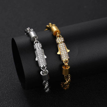 6 mm Polished Twisted Rope with CZ Clasp Stainless steel Bracelet - CHA108