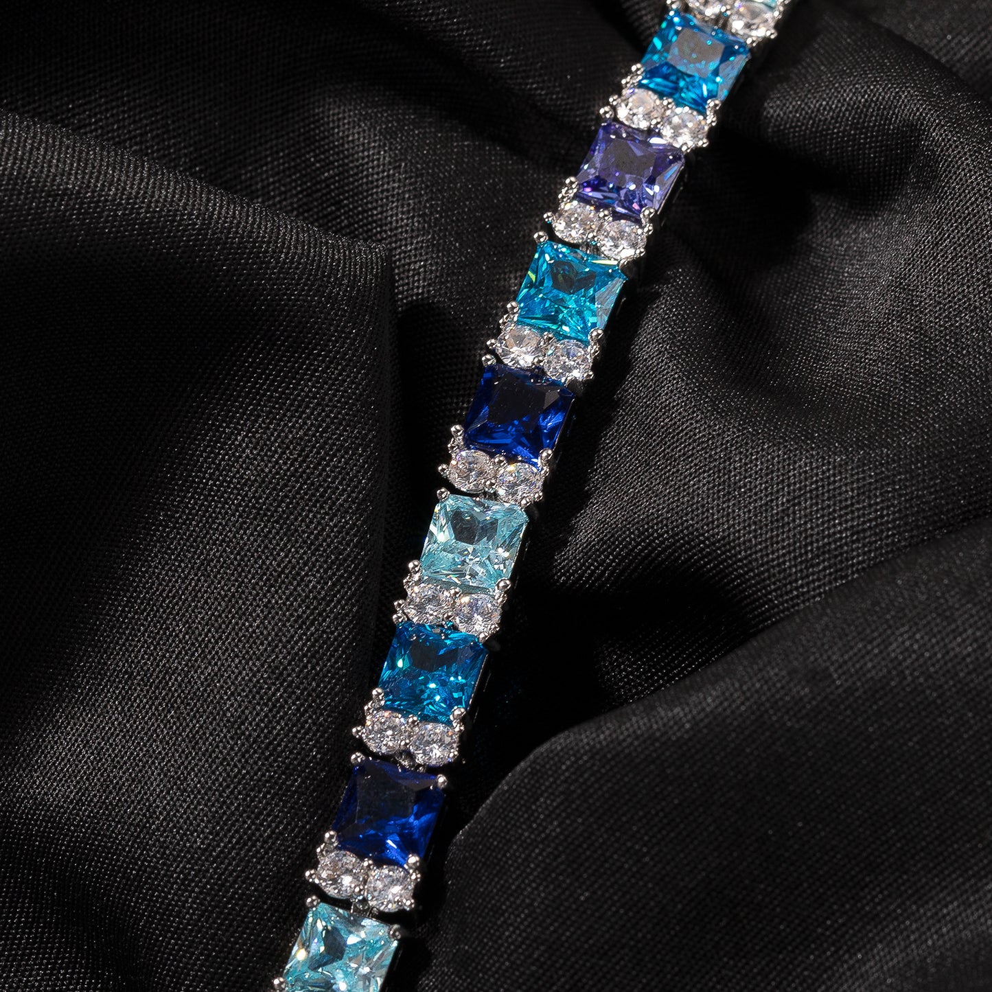 Iced Out Square Cut Crystal Chain Bracelet for Women & Men - Silver Plated Hip Hop Statement Bracelet