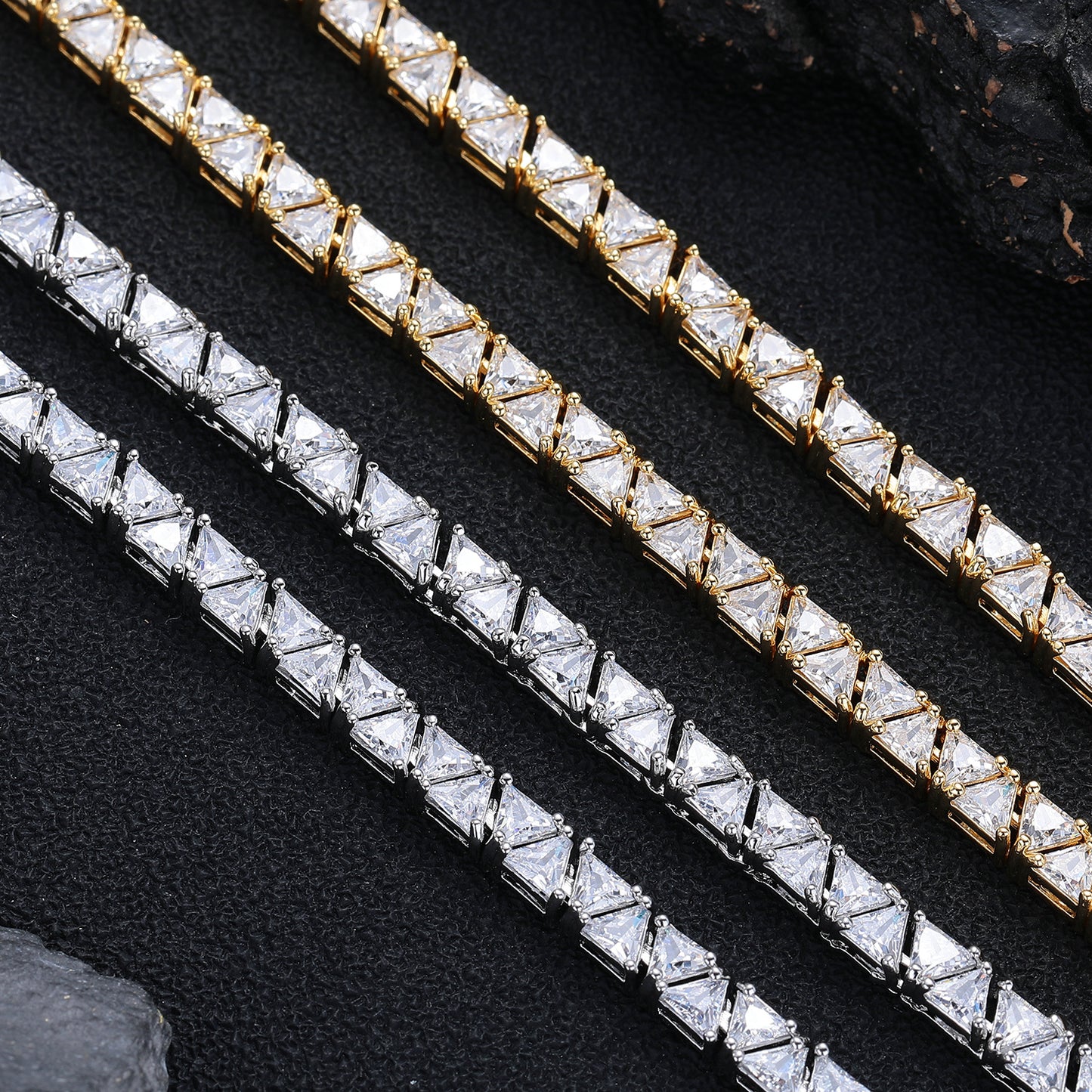 Triangle Zirconia Tennis Chain Bracelet & Necklace, Geometric 5MM Unisex Jewelry