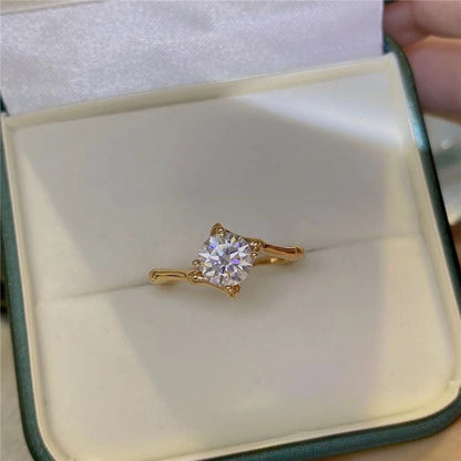 Moissanite Floral Solitaire Ring for Women, Rose Bloom Twist Engagement Style Ring, Sizes 8-19