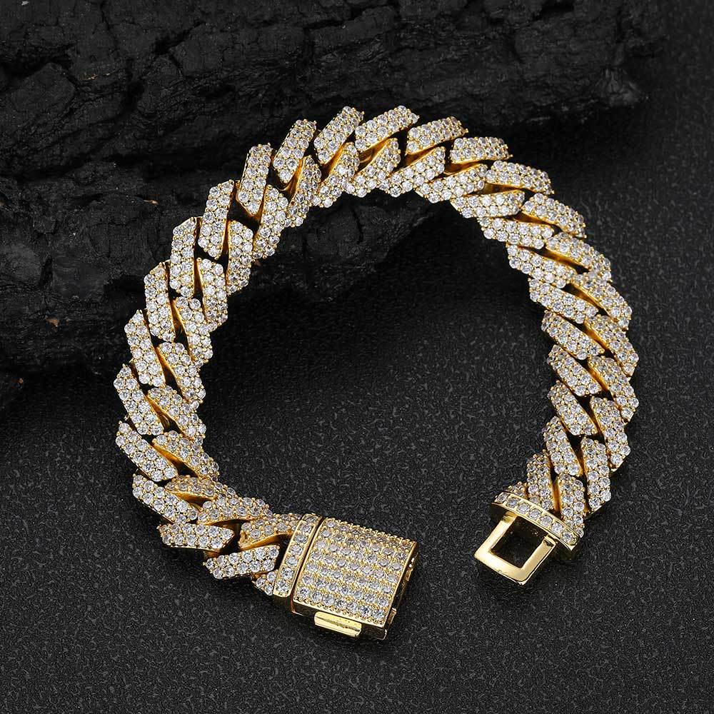 10-20 mm Diamond-Shaped Iced Cuban Copper Bracelet with Cubic Zirconia - CHAC001 product image