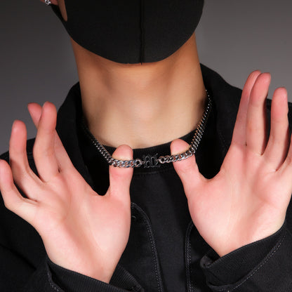 Unisex Stainless Steel Cuban Chain Necklace with Polished Letter Pendant - Hip Hop Statement Chain