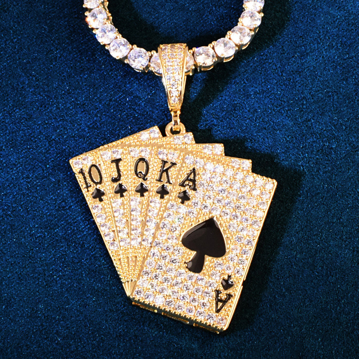 Iced Out Playing Cards Pendant Necklace product image