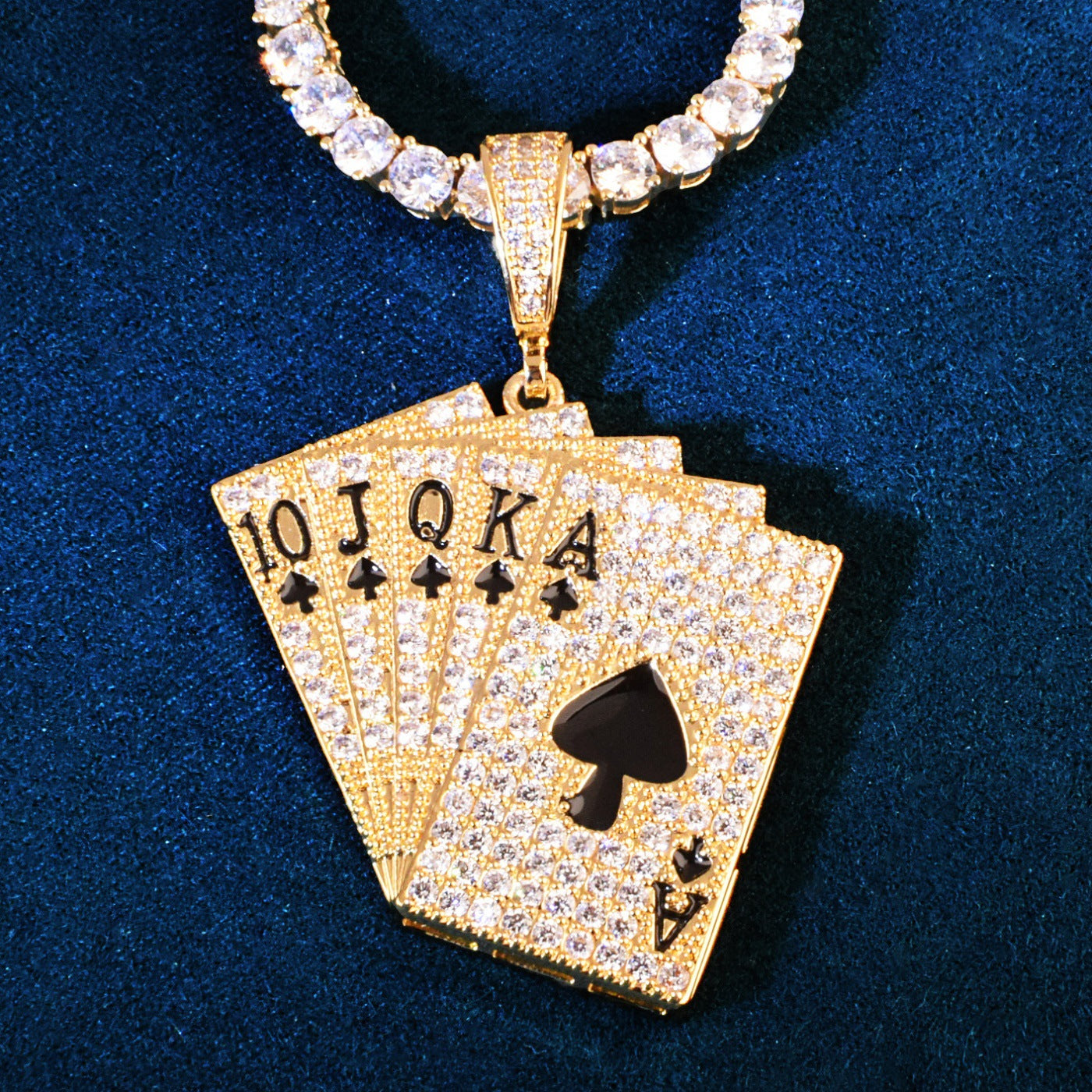 Iced Out Playing Cards Pendant Necklace