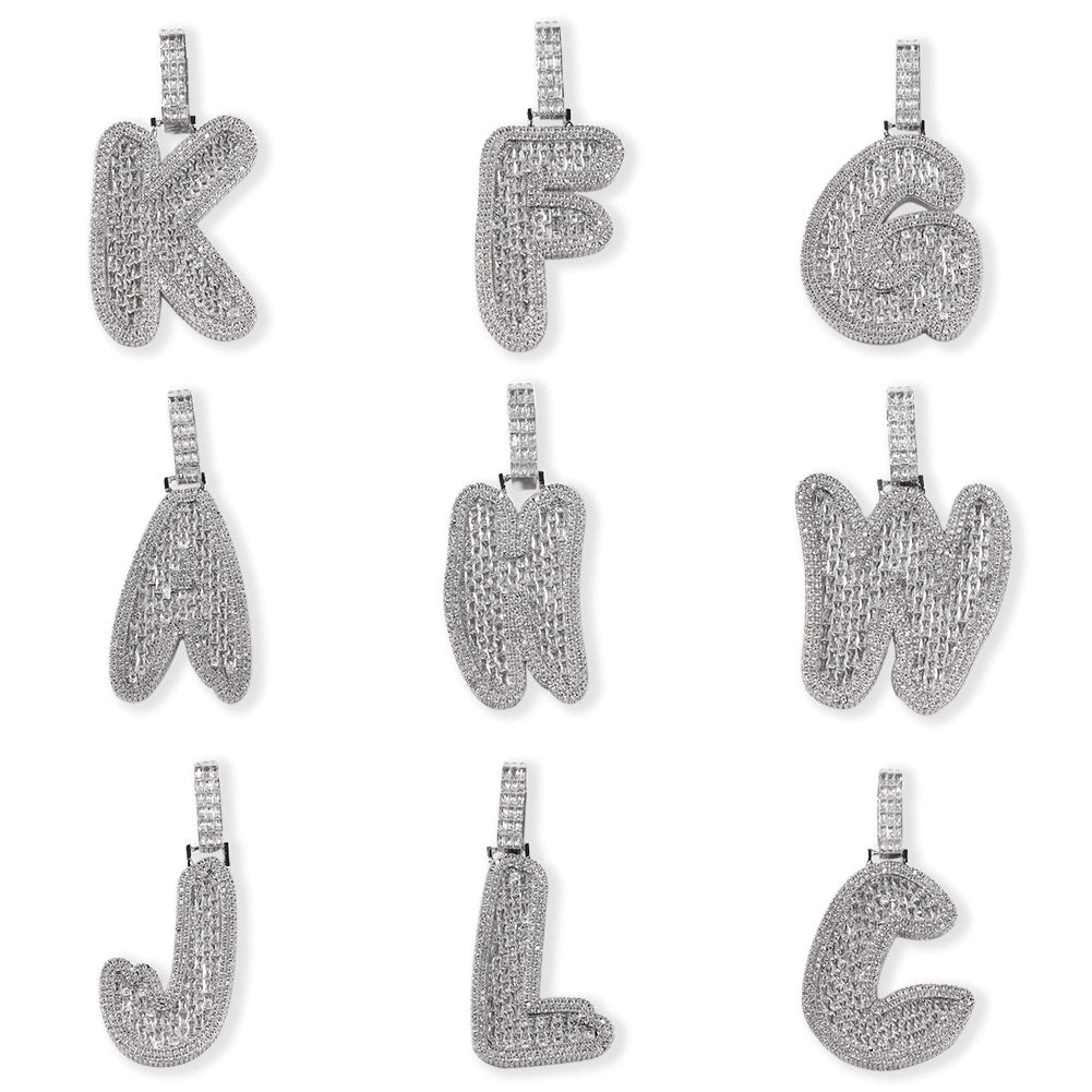 Iced Out Letter K Pendant Necklace for Women Men - Silver or Gold Plated Cubic Zirconia Initial Chain, 24 Inch Twist Chain
