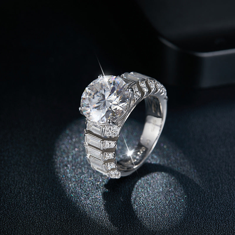 5 Carat Round Moissanite Ring with Baguette and Pavé Accents product image