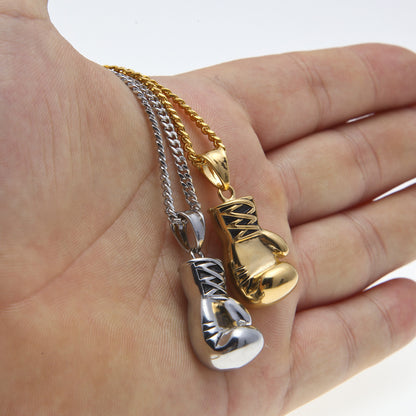 Gold Plated Stainless Steel Boxing Glove Pendant Necklace with 3mm Cuban Chain