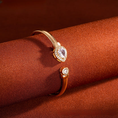 Elegant Pear Crystal Open Cuff Bracelet for Women Statement Jewelry