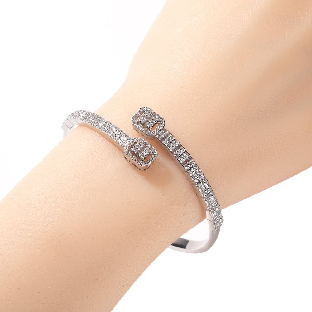 Elegant Oval Crystal Open Cuff Bracelet for Women - Gold or Silver Plated 8 Inch Dainty Bangle