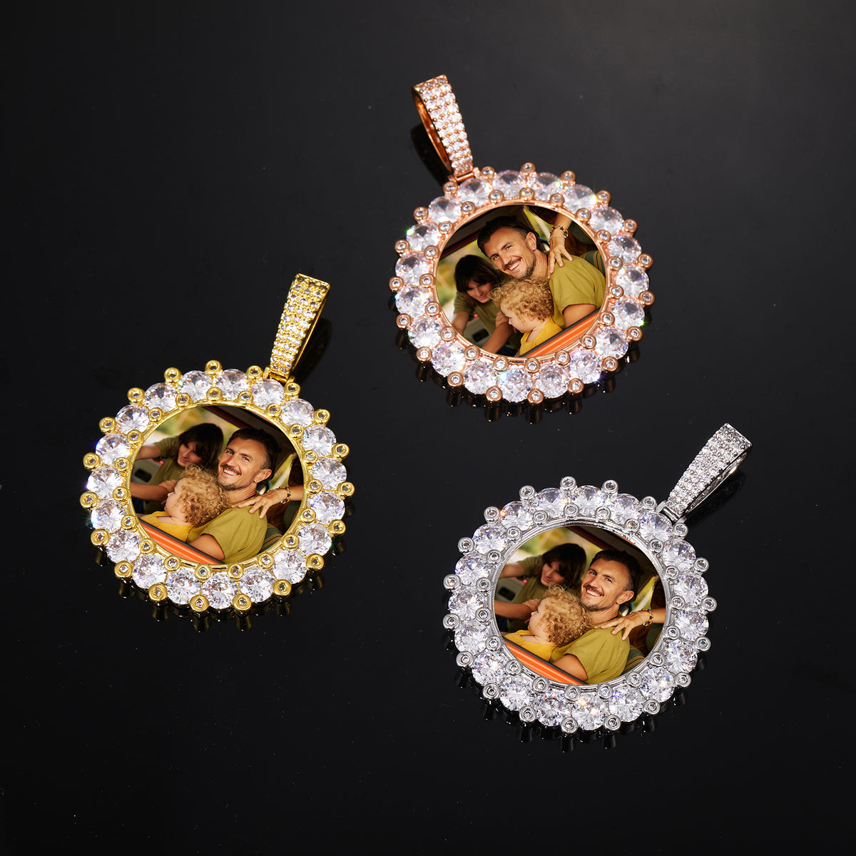 Round Photo Frame Pendant Necklace with Cubic Zirconia Accent Chain product image