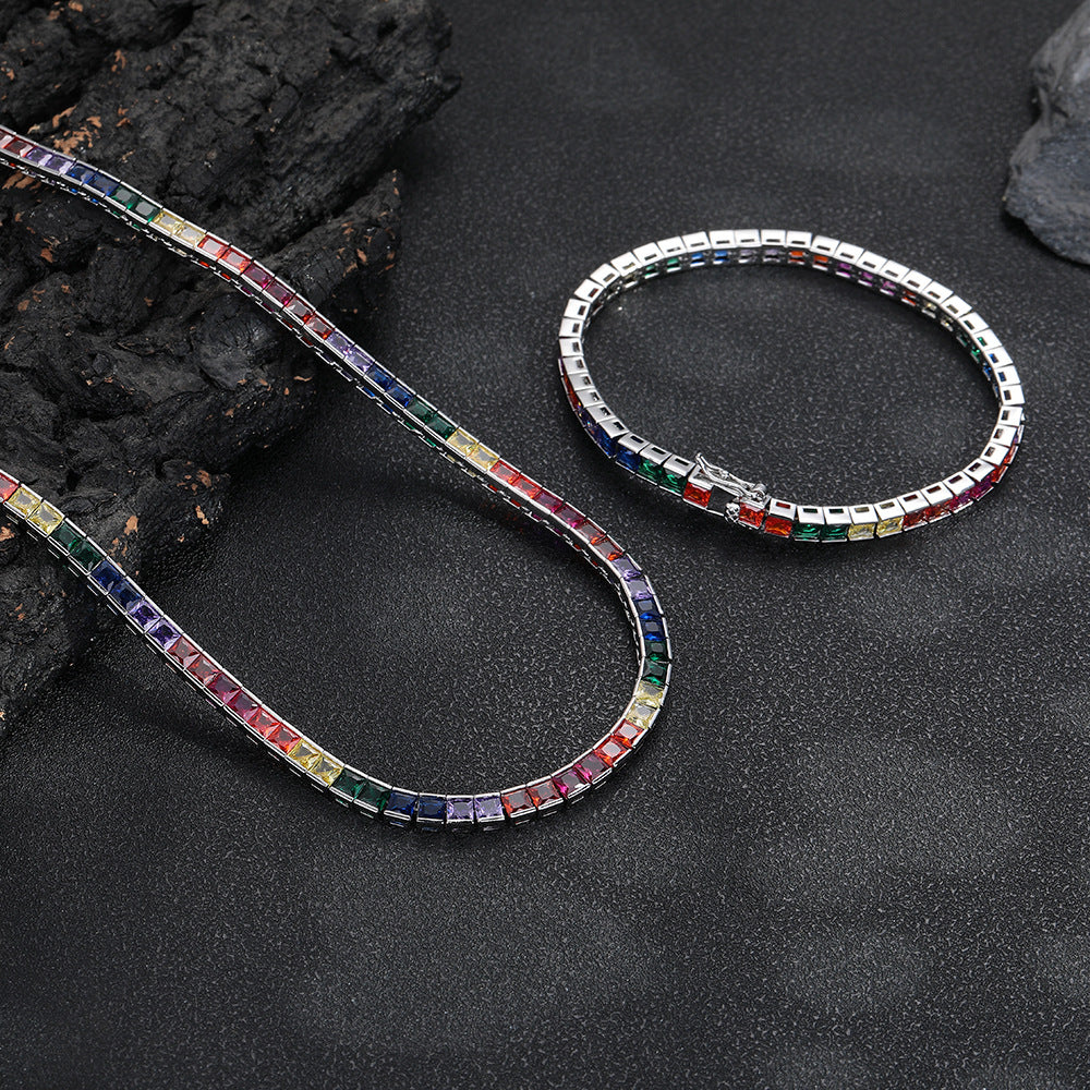 Multicolor Square Zirconia Tennis Chain Bracelet, Unisex Hip Hop Style product image