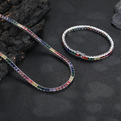Multicolor Square Zirconia Tennis Chain Bracelet, Unisex Hip Hop Style