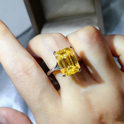 Emerald Cut Moissanite Ring for Women, Geometric Solitaire Engagement Ring, Color Stone Statement Ring