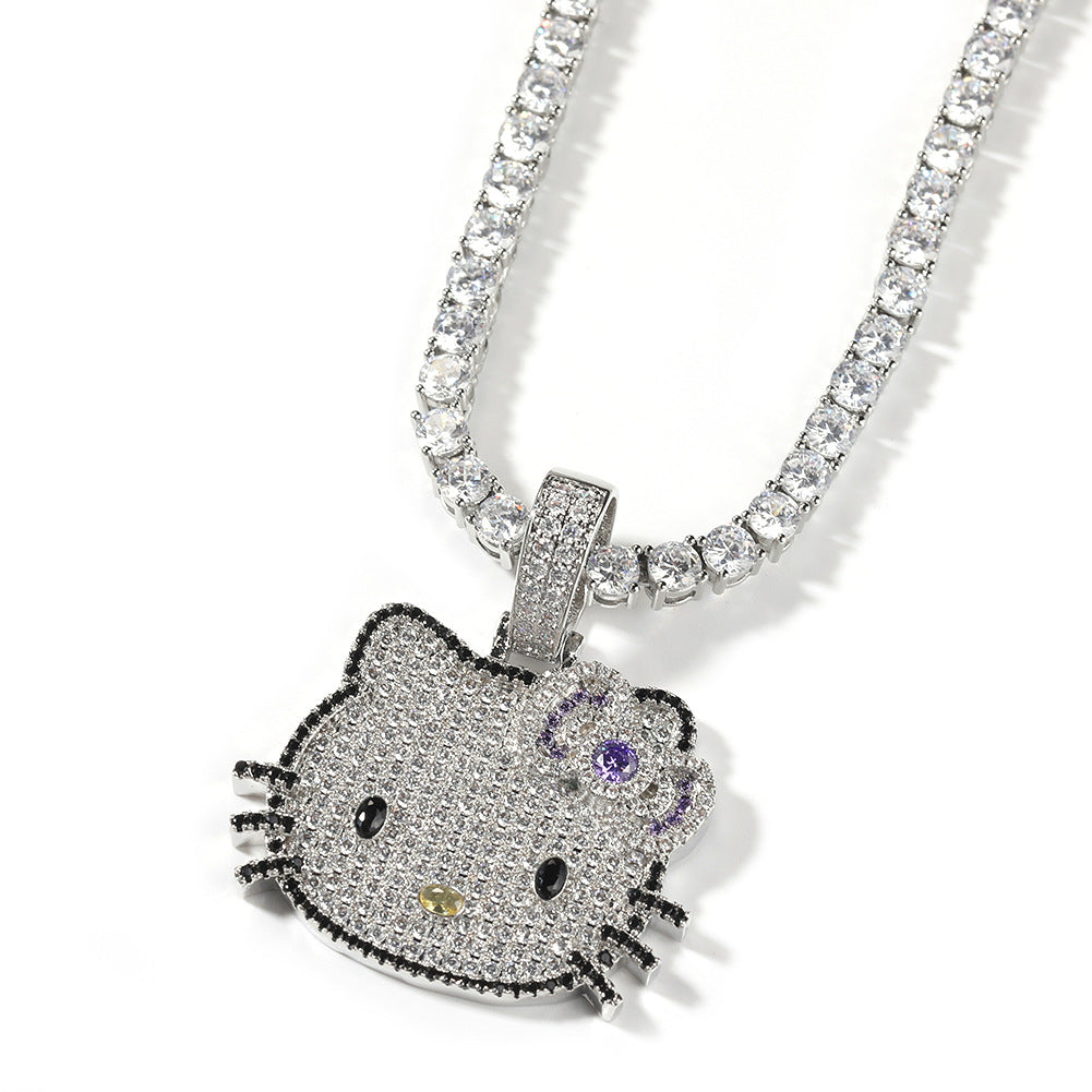 Cute Cartoon Cubic Zirconia Pendant Necklace for Women – Hip Hop Statement Chain in Gold, Rose Gold & Silver Tones