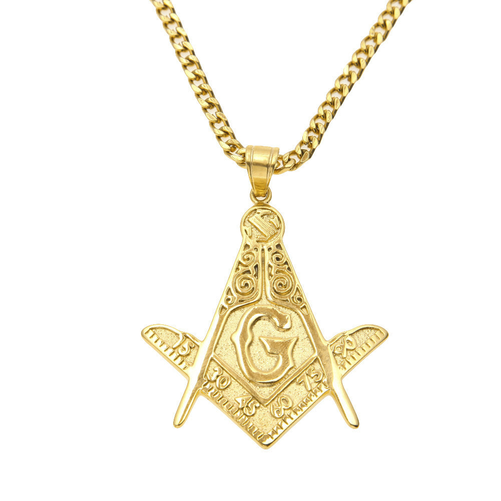 Gold Tone Stainless Steel Letter Pendant Necklace with Crystal Detail Cuban Chain