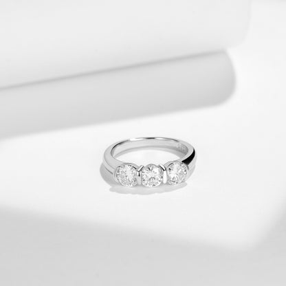 Three Stone Round Moissanite Ring for Women, Minimalist Promise Ring