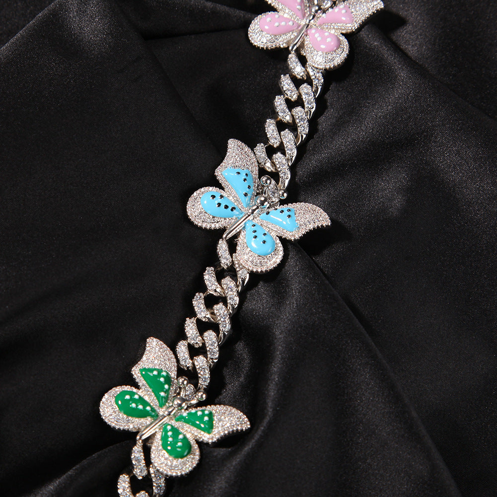 Butterfly Charm Chain Necklace for Women - Silver Plated Statement Pendant Necklace with Blue or Mixed Color Butterflies