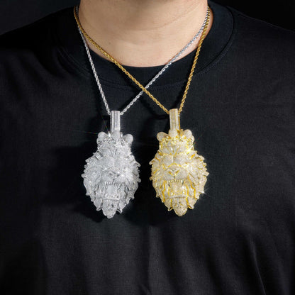 Lion Head Pavé Pendant Charm Necklace, Hip Hop Statement Jewelry
