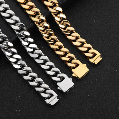 11-15 mm Polished Flat Cuban Hip Hop Necklace or Bracelet with Stainless steel Base - CHA053