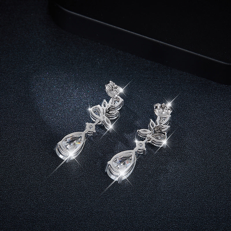 Moissanite Drop Earrings for Women, Pear Leaf Stud Dangle Earrings product image