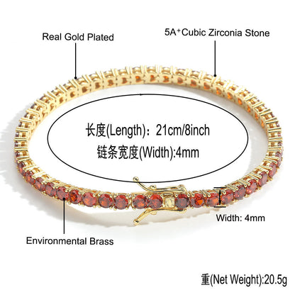 Hip Hop Tennis Chain Cubic Zirconia Bracelet for Men and Women